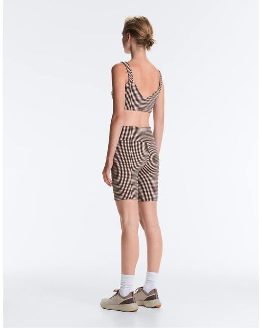 Oysho White Medium Support Gingham Sports Bra