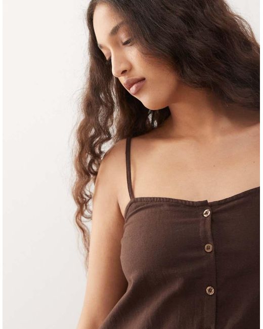 Motel Natural Mailina Button Detail Linen Mini Dress