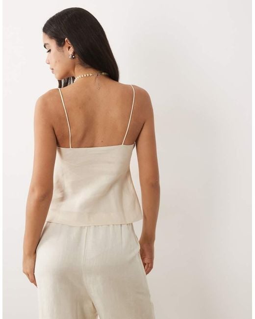 Lioness Natural Mariah Linen Rich Asymmetric Tie Detailing Cami Top