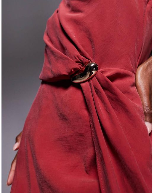 ASOS Red Asymmetric Neckline Maxi Dress With Hardware Trim