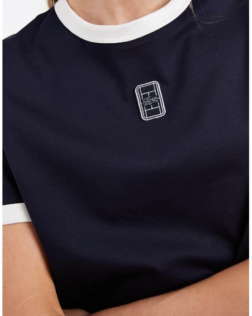 Lacoste Blue Central Logo Ringer T-Shirt