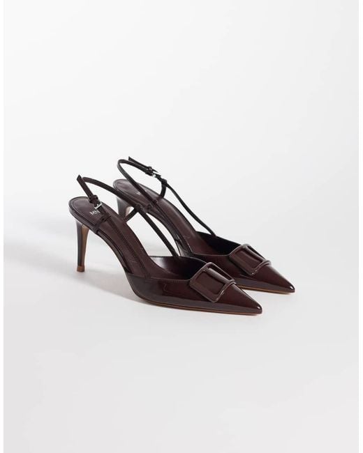 Mango Brown Pointed Heeled Slingbacks With Statement Buckle
