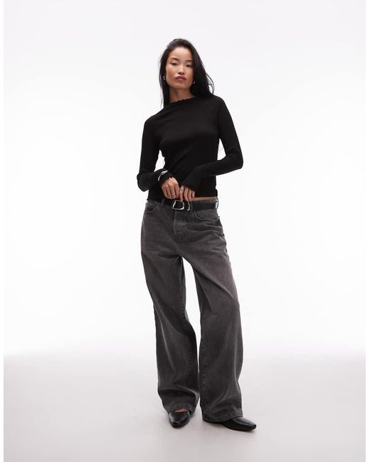 ARKET Black High Neck Jersey Top With Crinkle Hem And Long Sleeves