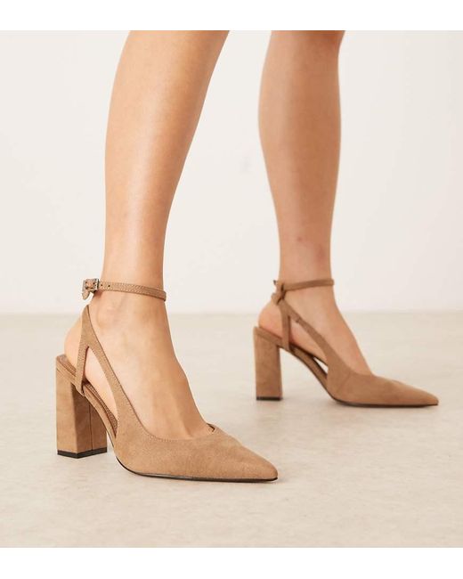 ASOS Natural Wide Fit Paisley High Block Heel Shoes