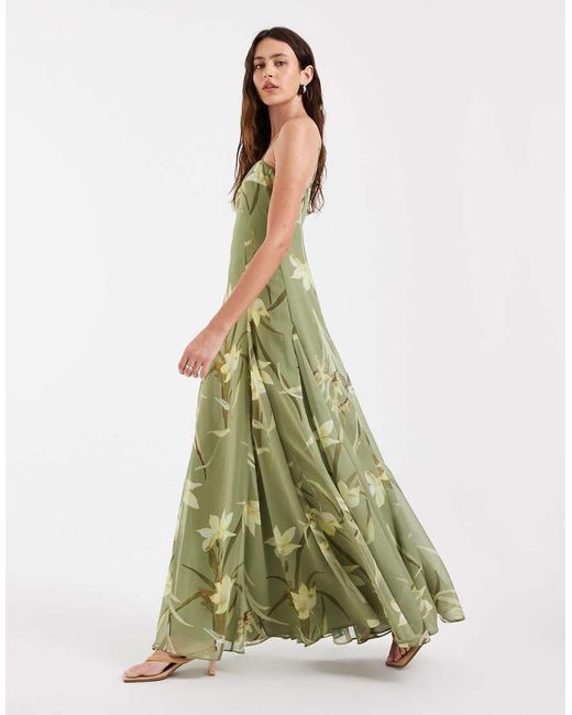 ASOS Green Chiffon Strappy Maxi Dress With Deep Godets