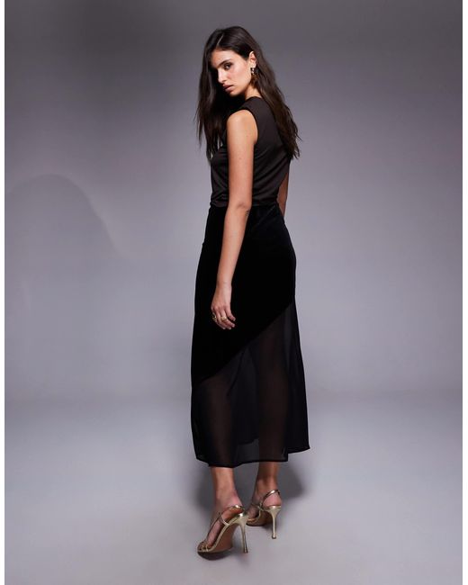 Jupe mi-longue en mousseline et velours New Look en coloris Blue