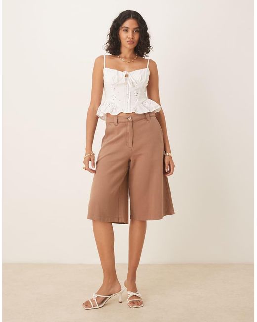 Pantalones Cortos Color Moca Lavado De Corte Alargado Con Diseño De Paneles De -Marrón ASOS de color Natural
