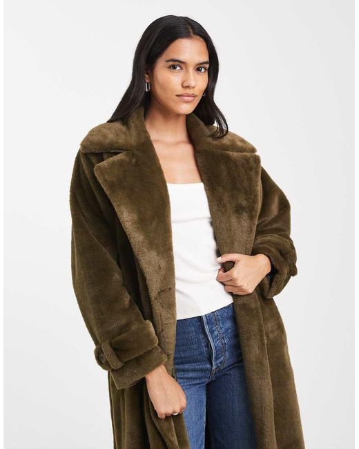 Wednesday's Girl Green Belted Faux Shearling Midaxi Coat