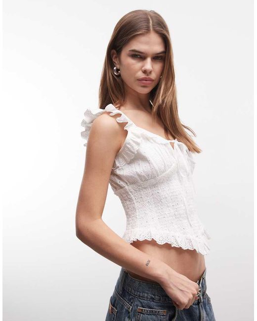 Reclaimed Vintage White Cotton Rich Lace Trim Top