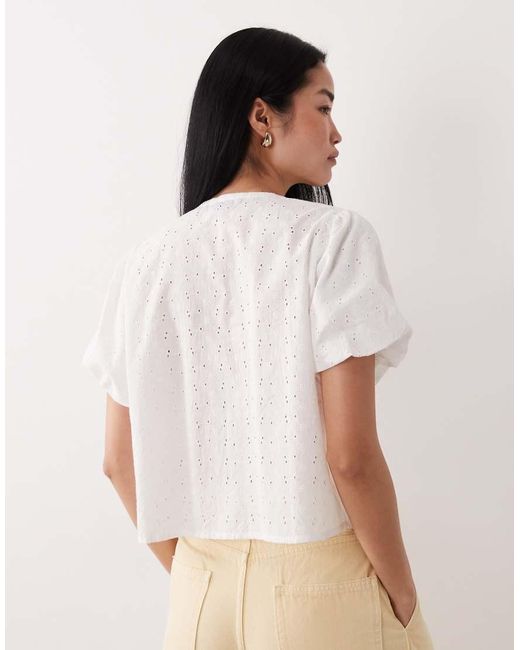 Wednesday's Girl Natural Short Sleeve Broderie Button Up Blouse