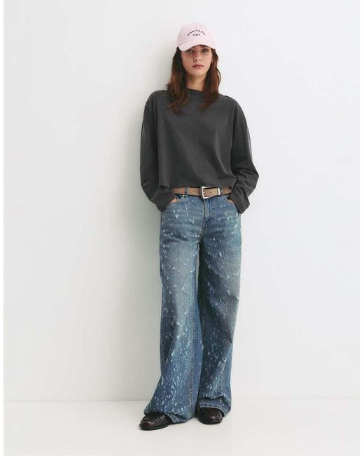 Pull&Bear Black Striped Boxy T-shirt
