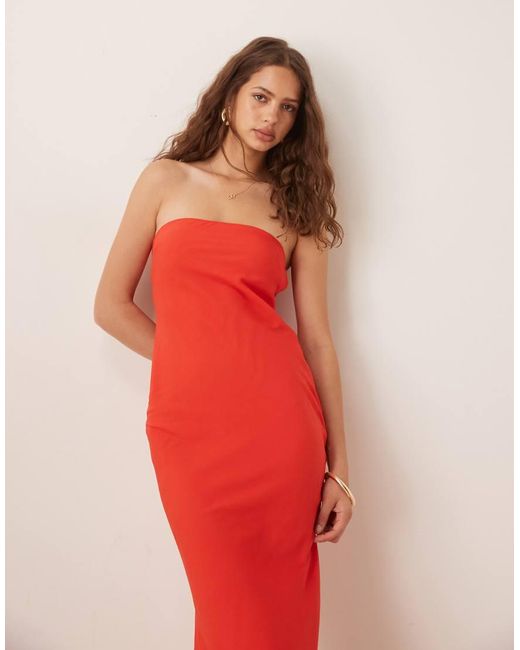 ASOS Red Double Layer Bandeau Midi Dress