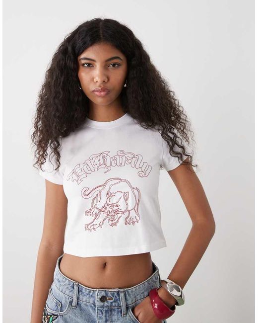 Ed Hardy White Panther Embroidered Baby Tee