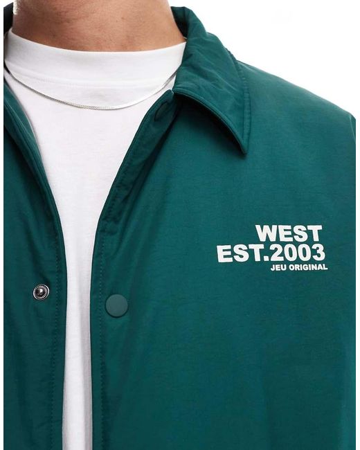 ASOS Green Oversized Wadded Collegiate Coach Jacket for men