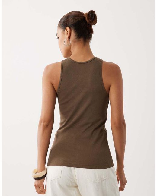 ARKET Brown Rib Jersey Vest Top With Scoop Neck