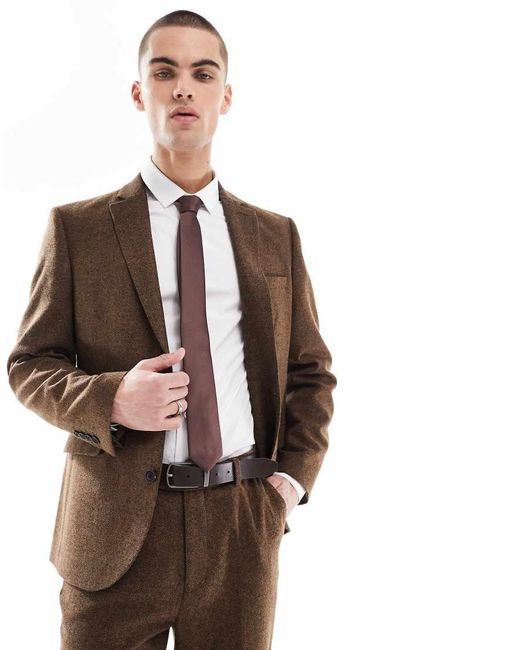 ASOS Smalle Colbert Van Wolmix in het Brown voor heren
