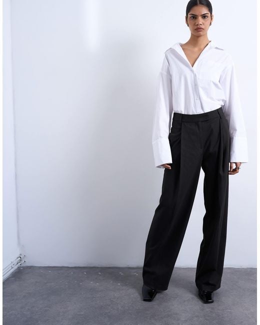 TOPSHOP Gray Co Ord Subtle Pinstripe Low Rise Buckle Detail Trouser