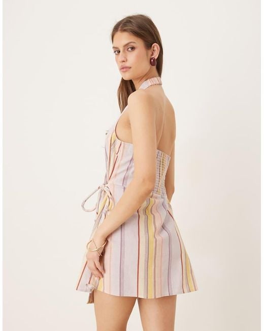 ASOS Natural Cotton Linen Blend Halter Neck Wrap Mini Sundress