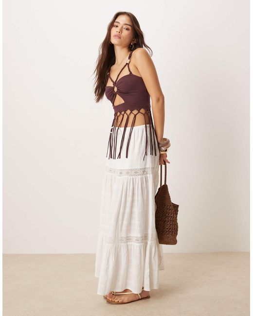 ASOS Purple Twist Strap Ruched Front Fringed Cami Top