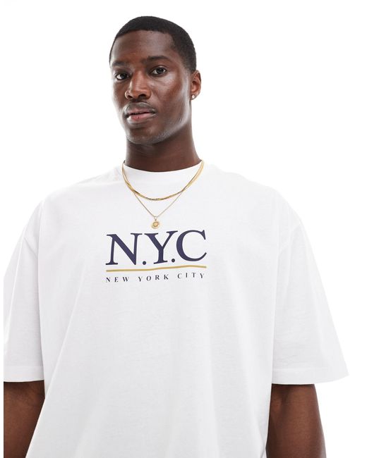 T-shirt oversize à imprimé nyc sur la poitrine ASOS pour homme en coloris White