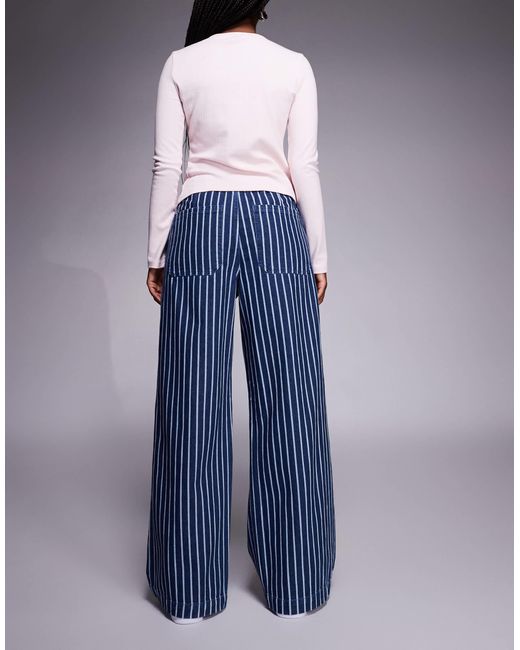 River Island Blue Wide Leg Stripe Jeans With Drawstring Waist