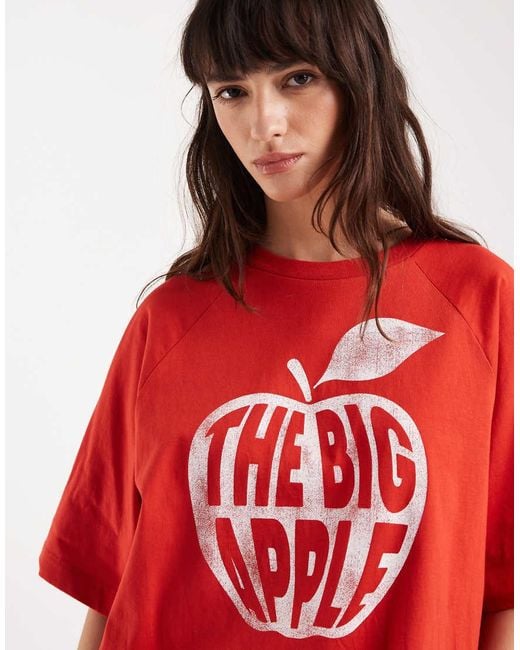 ASOS Red Short Sleeve Oversized T Shirt With Big Apple Graphic