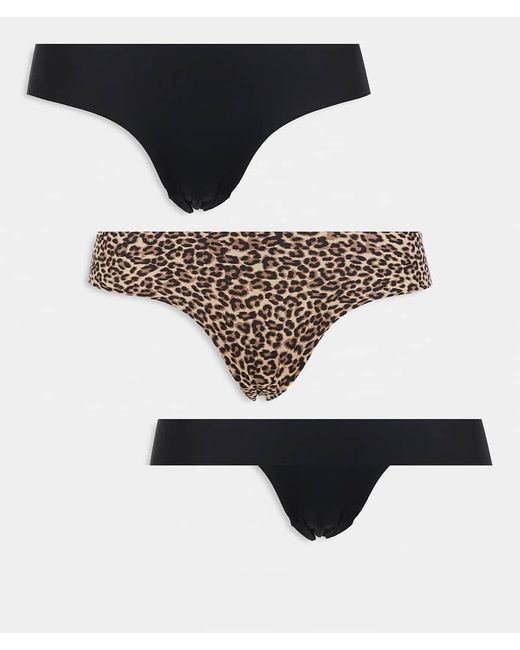 Pack De 3 Braguitas Brasileñas De Color Negro Y Con Estampado De Leopardo De Corte Invisible De Cotton On Cotton On de color Multicolor