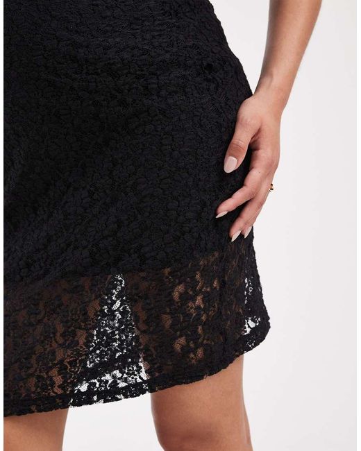 Vero Moda Black Stretch Floral Lace Sleeveless Slash Neck Mini Dress