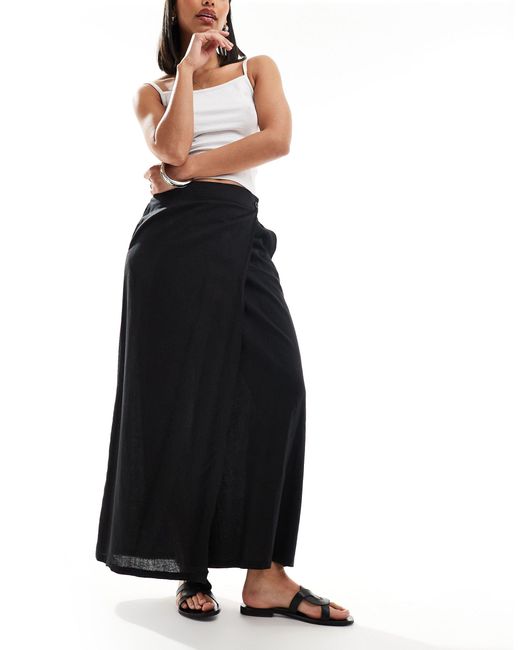 Vero Moda Black Aware Linen Wrap Maxi Skirt