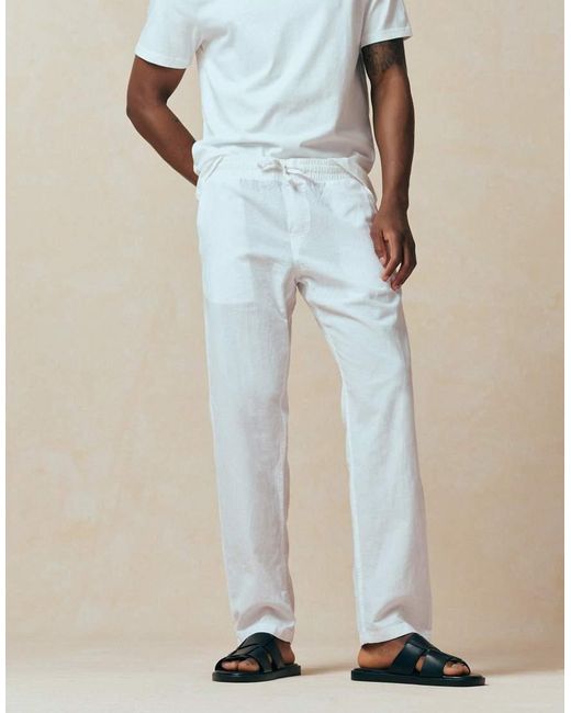 Jack & Jones White Drawstring Linen Mix Pants for men
