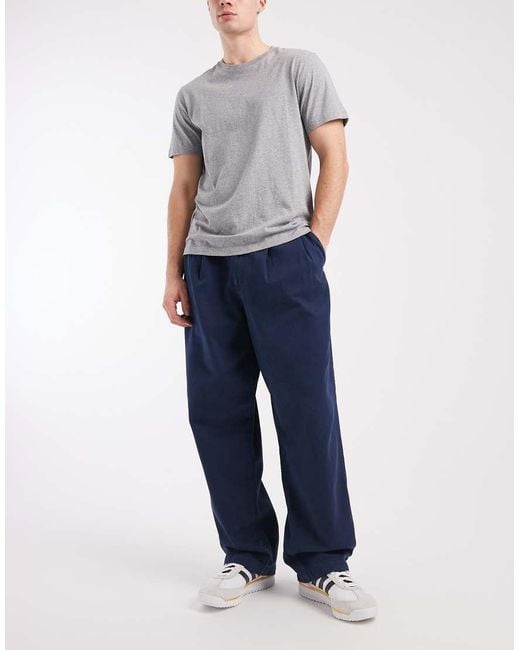 ASOS Blue Loose Straight Trousers With Double Pleat for men
