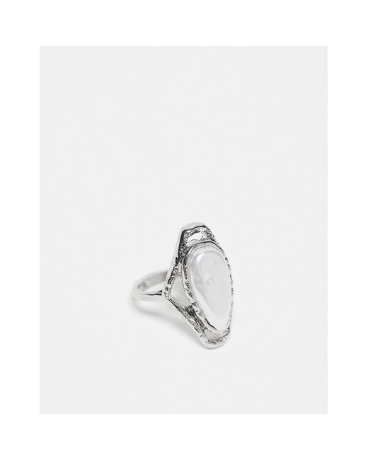 Anello unisex argentato con pietra sintetica di Reclaimed (vintage) in White