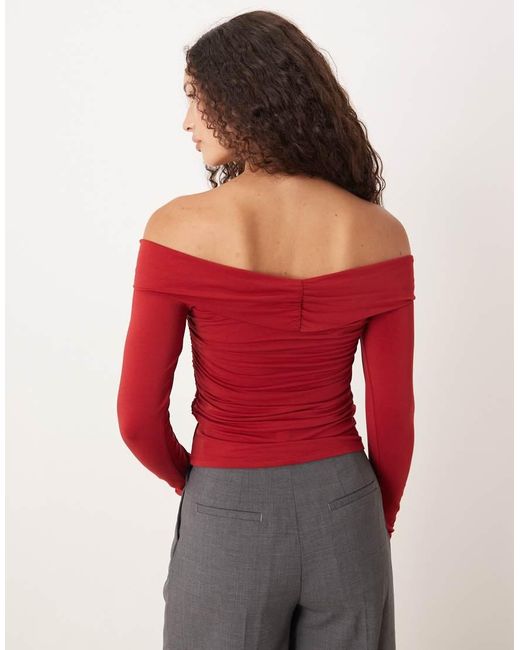 Abercrombie & Fitch Red Off The Shoulder Long Sleeve Hardware Top