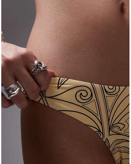 WeWoreWhat Brown Palm Tile Scoop Bikini Bottoms