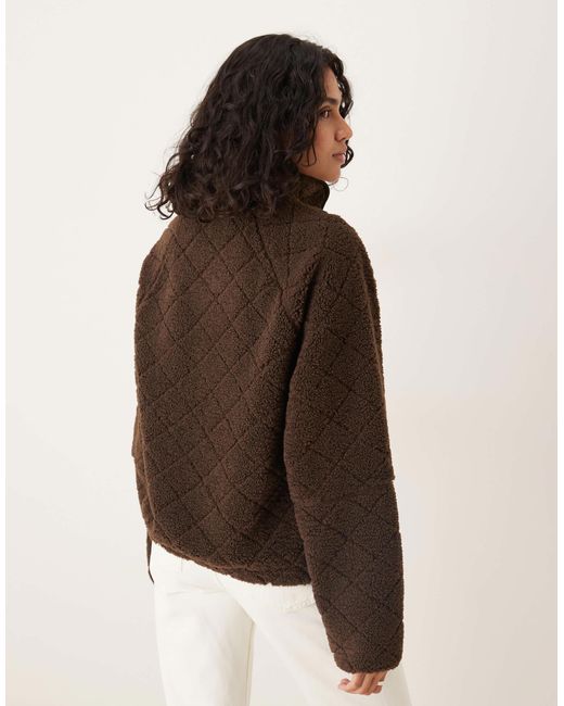 ASOS Brown Quilted Borg Half Zip Through Fleece