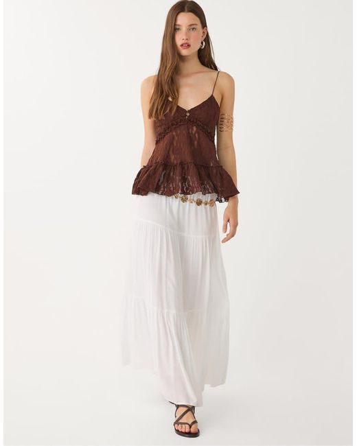 Stradivarius Brown Blonde Lace Top With Straps