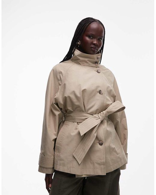 ASOS Natural Funnel Neck Tie Belt Trench Coat