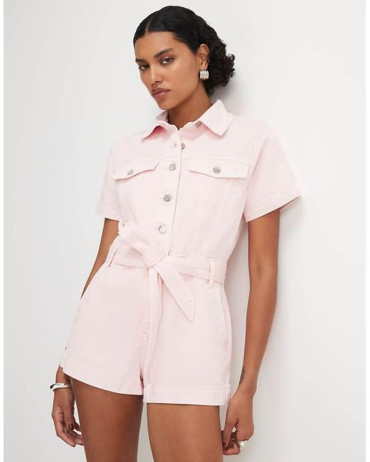 River Island White Denim Short Sleeve Playsuit