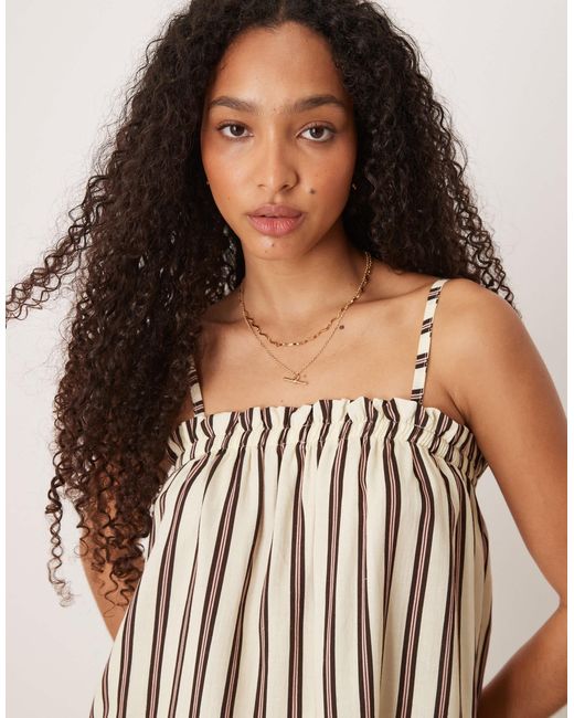 ASOS Brown – gestreiftes trapez-camisole-top aus leinenmix