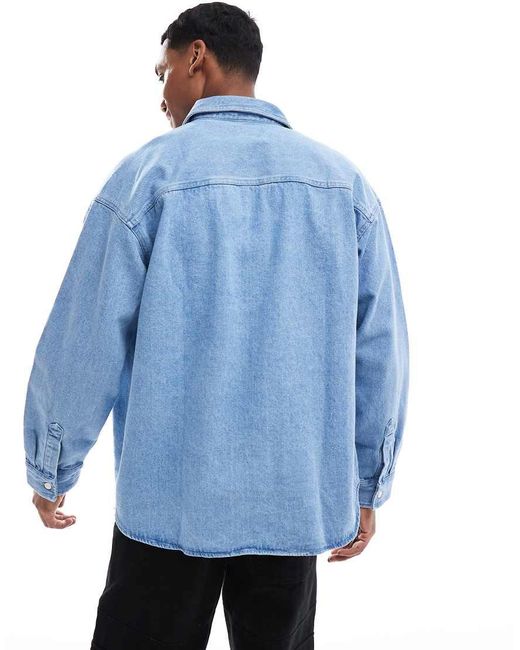 Sobrecamisa Vaquera Azul Lavado Extragrande De Tejido Grueso De Jack & Jones de hombre de color Blue