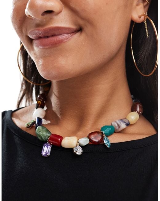 ASOS Black Beaded Necklace With Large Faux Stones