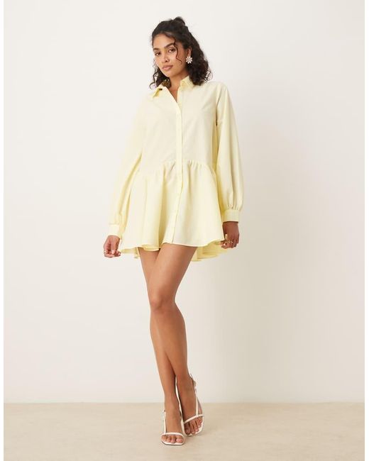 ASOS Natural Long Sleeve Pep Hem Shirt Dress