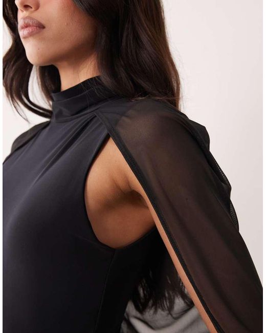 ASOS Black Soft Touch Cape Sleeve Detail Puddle Maxi Dress