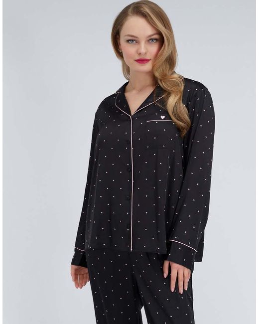 Boux Avenue Blue Heart Satin Pyjama Set Oversized Top And Trousers Nightwear