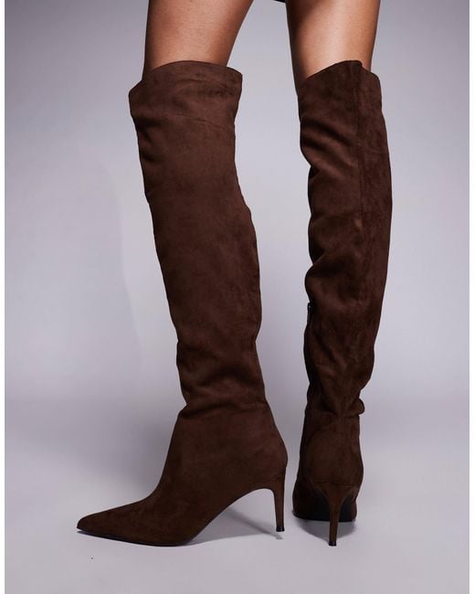 Public Desire Brown Ellen Pointed Toe Heeled Knee Boots