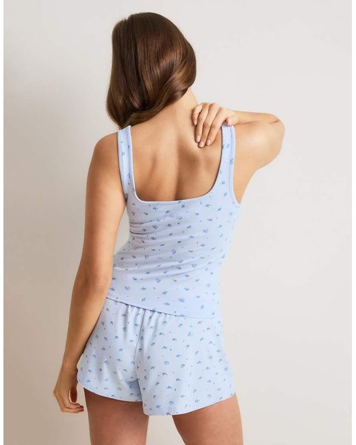 Tala Blue Soft Lounge Square Neck Button Placket Pajama Tank Top