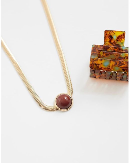 ASOS White Necklace With Circular Burgundy Pendant