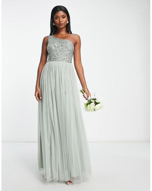 Maya Green Bridesmaid One Shoulder Sequin Maxi Dress
