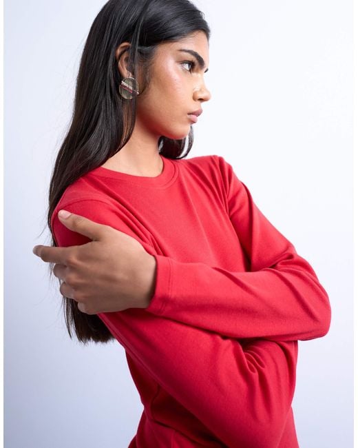 TOPSHOP Red Long Sleeve Everyday Tee