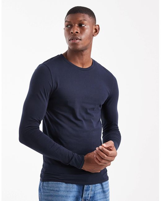 ASOS – langärmliges basic-t-shirt in Blue für Herren
